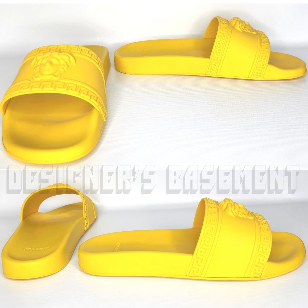 VERSACE mens 47EU - 14US sun yellow CARDINAL Medusa head FLIP-FLOP slide sandals - Picture 5 of 9
